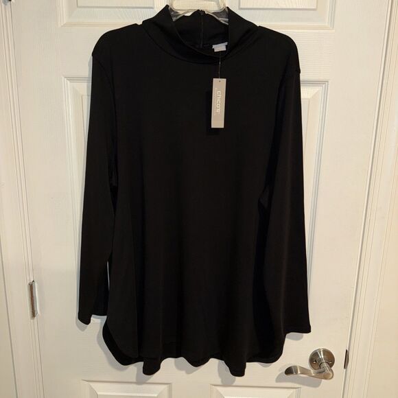 Chico's womens black mock neck stretch knit tunic top Size 4 (XXL) pima cotton - Picture 1 of 6